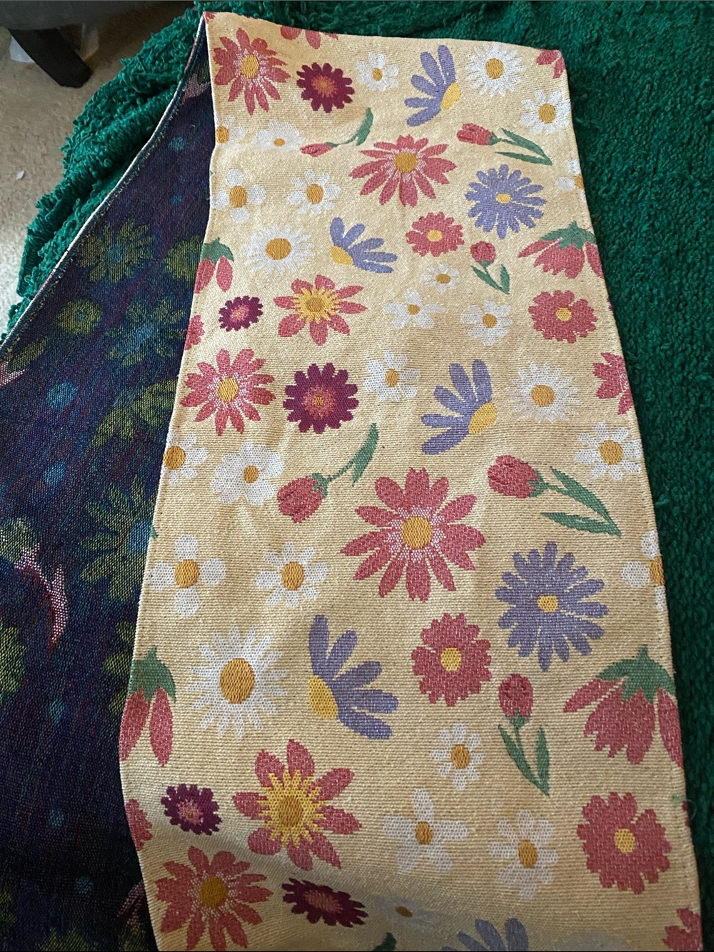Floral Jacquard table Runner in Yellow with Multicolor Flowers